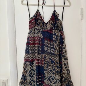 Patterned Spaghetti Strap Halter Mini Dress